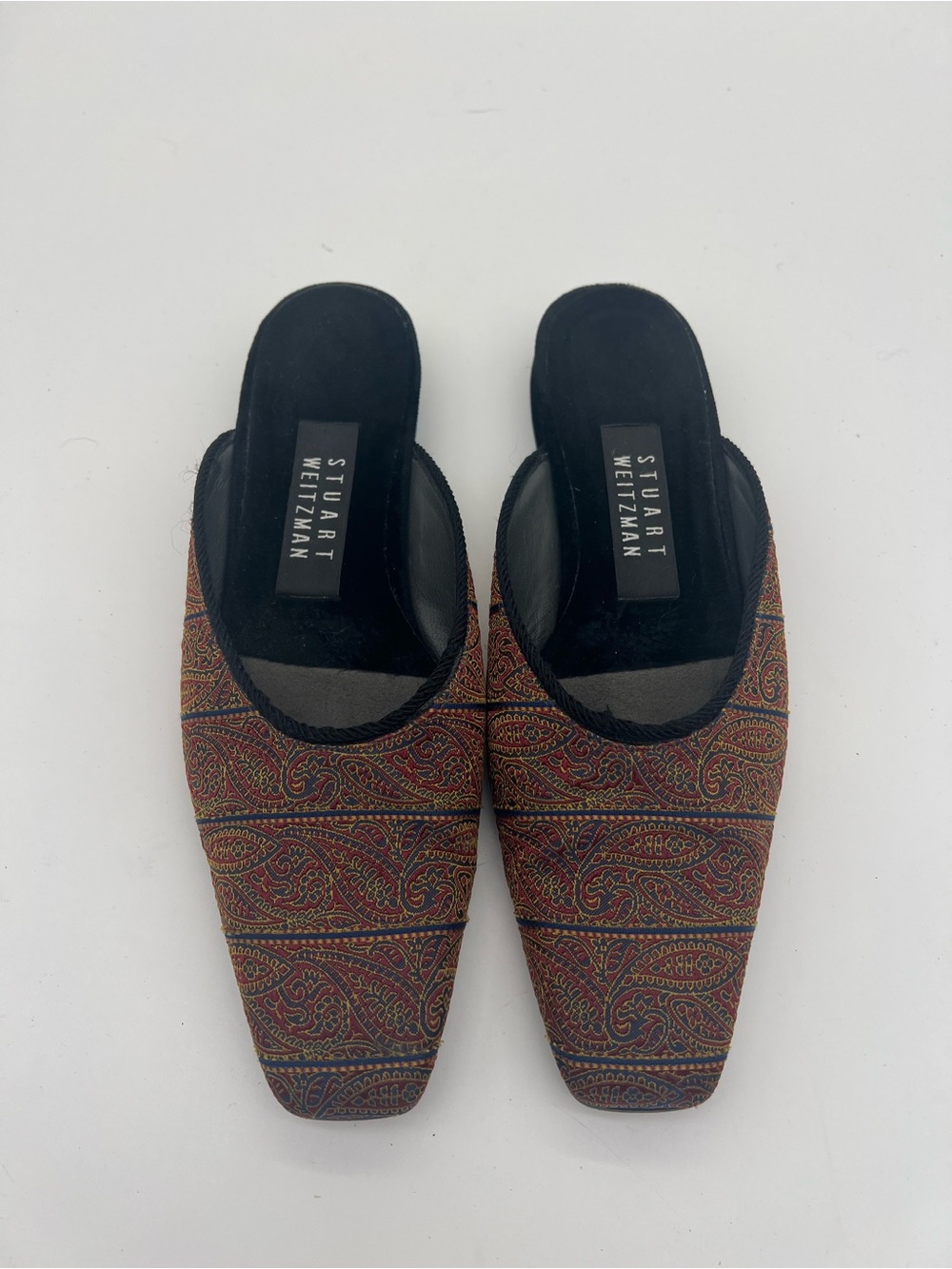 Stuart Weitzman Red Paisley Slip-On Mules size 7.5